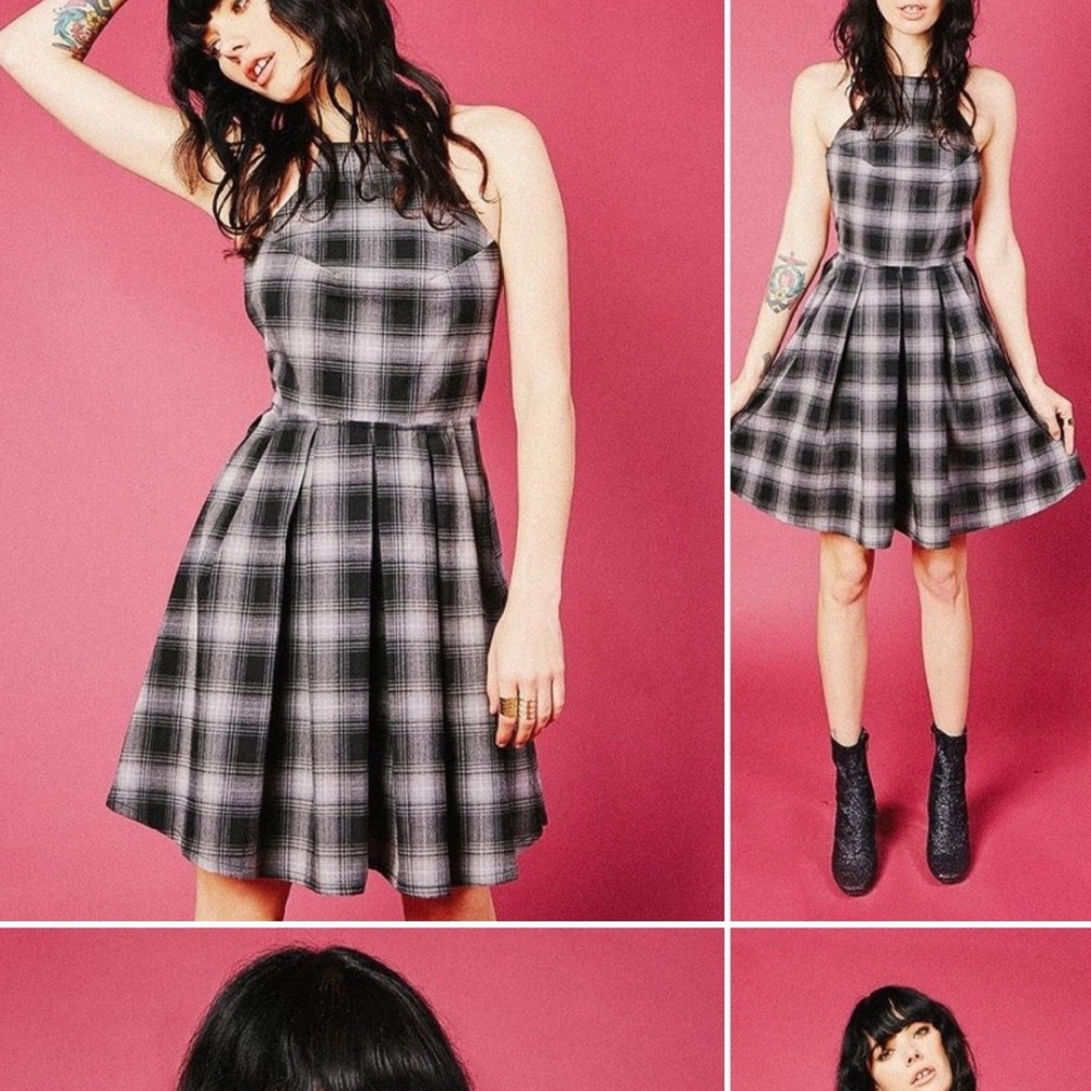 Valfre Black and Gray Plaid Mini / Skater Dress